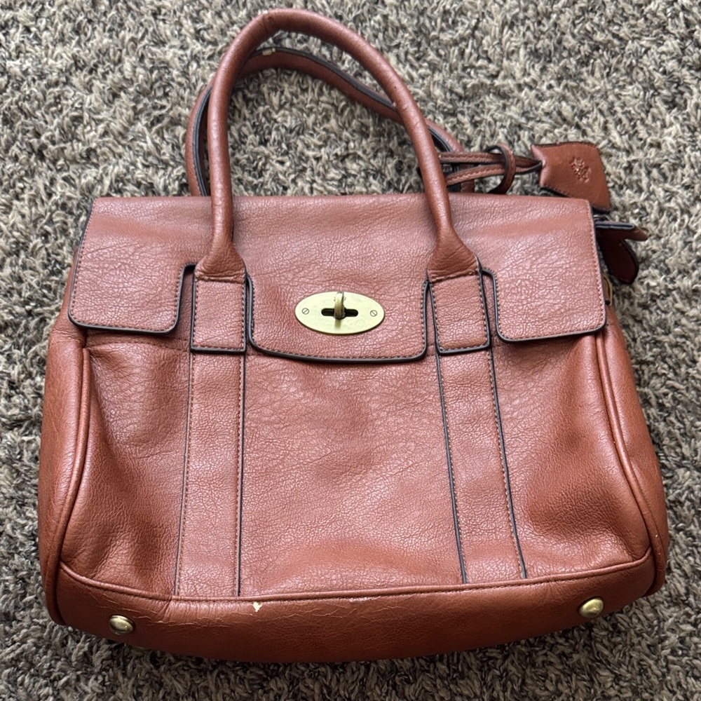 Leather Satchel Handbag in Chestnut Brown